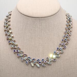 B David AB Rhinestone Choker Necklace Rhodium Vintage Wedding 19"